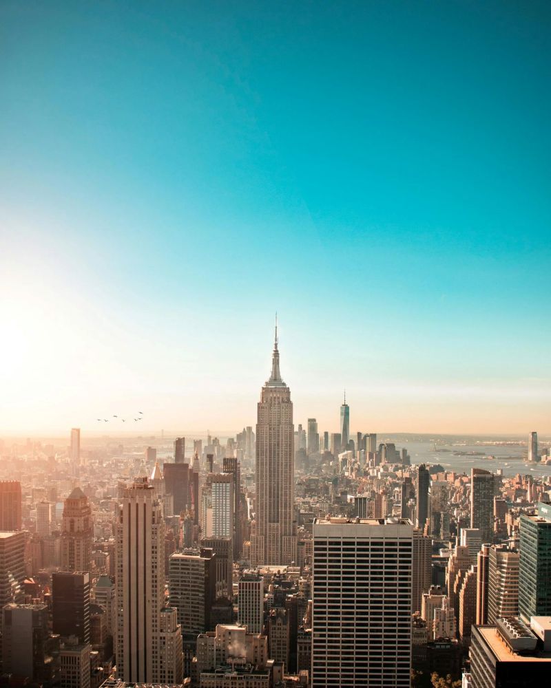 Vue imprenable sur les toits de New York avec l'emblématique Empire State Building au lever du soleil